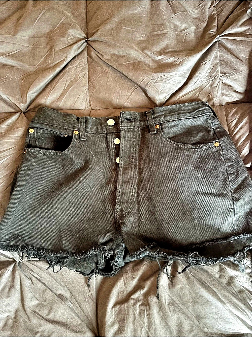 Levi's 501 Original Cut-Off Denim Shorts Black Frayed Jean Shorts